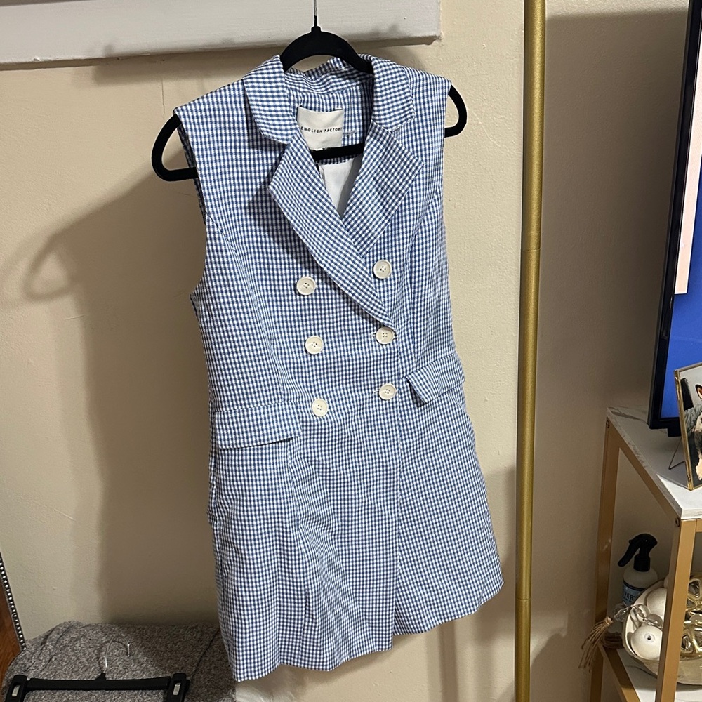 English Factory Blue Gingham Sleeveless Romper